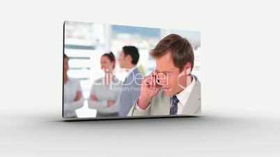 3d screens displaying business people at work