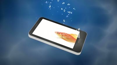 Mobile phone with goldfish on it falling in water