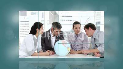 Animation of various screens showing people at work
