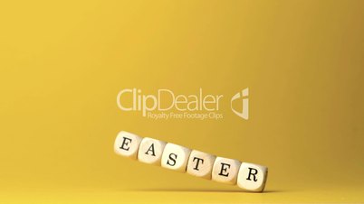 Dice spelling out easter falling against yellow background