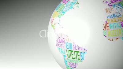 Globe of welcome words spinning