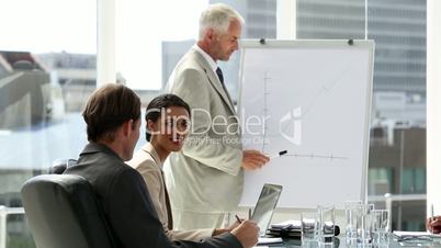 Businessman presenting to the team taking notes