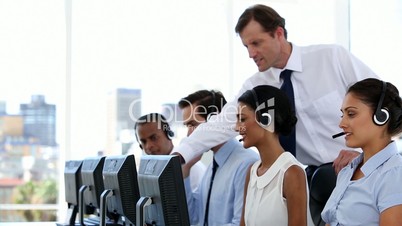 Businessman explaining the work to his employees