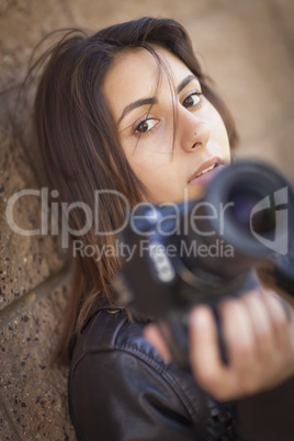 Mixed Race Young Adult Female Photographer Holding Camera