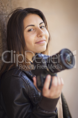 Mixed Race Young Adult Female Photographer Holding Camera