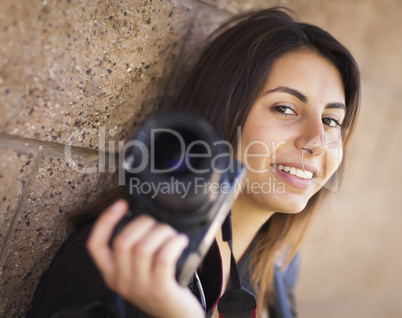 Mixed Race Young Adult Female Photographer Holding Camera