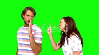 Couple arguing on green screen