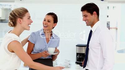 Business people shaking hands at break time