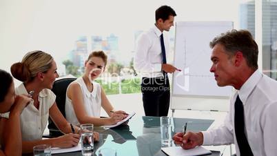 Business people listening to presentation