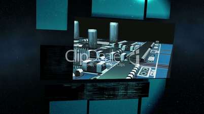 Screens revealing computer circuit board