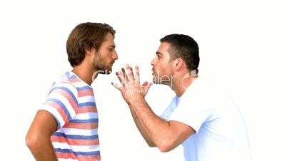 Man about to fight another man on white background