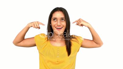 Woman making crazy gesture on white background