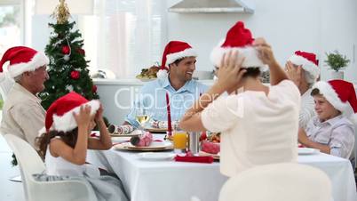 Family having christmas dinner