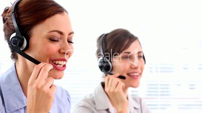 Happy call centre workers