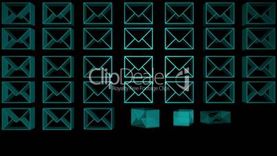 Blue envelopes appearing in a grid animation