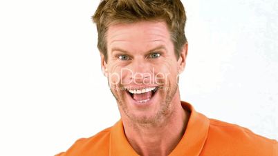Man being surprised on white background
