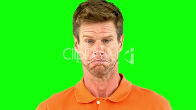 Man saying no with his head on green screen