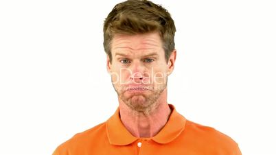 Man saying no with his head on white background