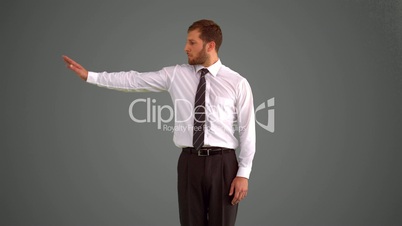Businessman body popping on grey background