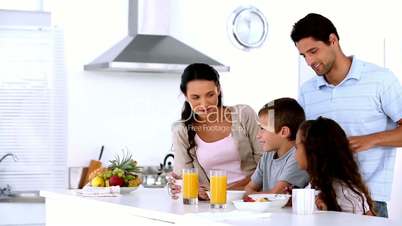 Family having breakfast together