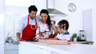 Mother bringing freshly baked cookies to family