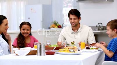 Family chatting and having dinner