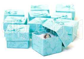 Cyan gift boxes with ring