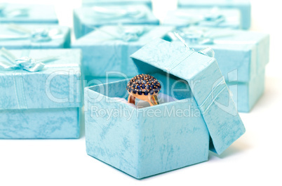 Cyan gift boxes with ring