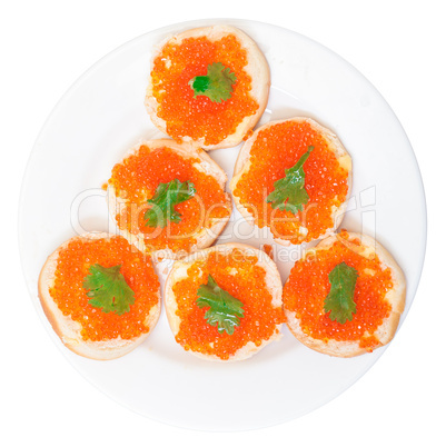 Sandwiches with red salted caviar