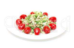 Salad with potatoes, eggs, cherry tomatoes