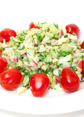 Salad with potatoes, eggs, cherry tomatoes