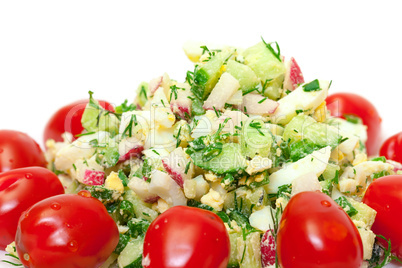 Salad with potatoes, eggs, cherry tomatoes