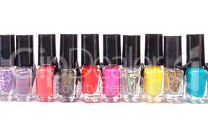 Group of bright nail polishes