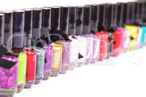 Group of bright nail polishes