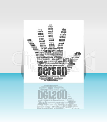 Info text graphic Positive Thinking in word cloud. head in flyer