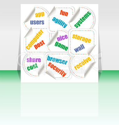 business word cloud on flyer or cover, 3d