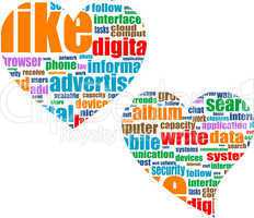 Social media marketing concept in word tag cloud in heart