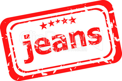 word jeans on red rubber stamp