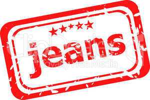 word jeans on red rubber stamp
