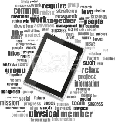 tablet pc in social media words, communication in the global computer networks