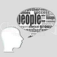 Head with the words on the topic of social networking and media