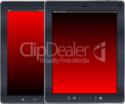 Photo-realistic illustration of red colored vertical tablet pc set