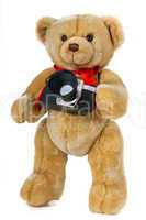 Toy bear with a camera