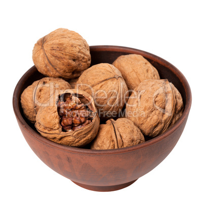 Walnuts in ceramic bowl