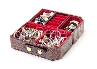 Leather jewelry box with rings