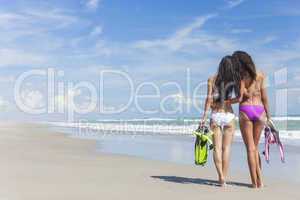 Rear View Beautiful Bikini Women At Beach