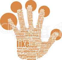 Like hand symbol with tag cloud of word