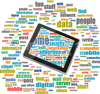 tablet pc in social media words, communication in the global computer networks