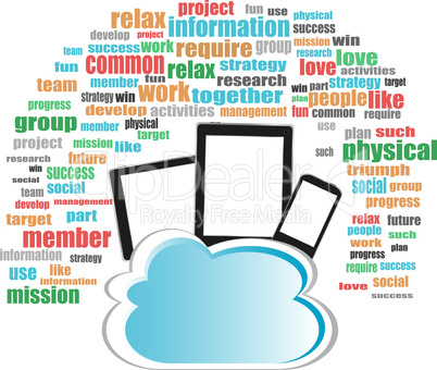 Cloud storage concept in word business collage with tablet pc