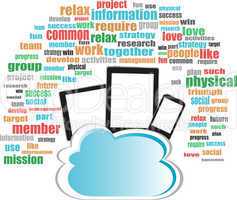 Cloud storage concept in word business collage with tablet pc